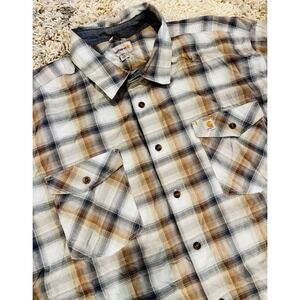 Men's Carhartt 3XLT Plaid Short Sleeve Shirt - Blue Brown White